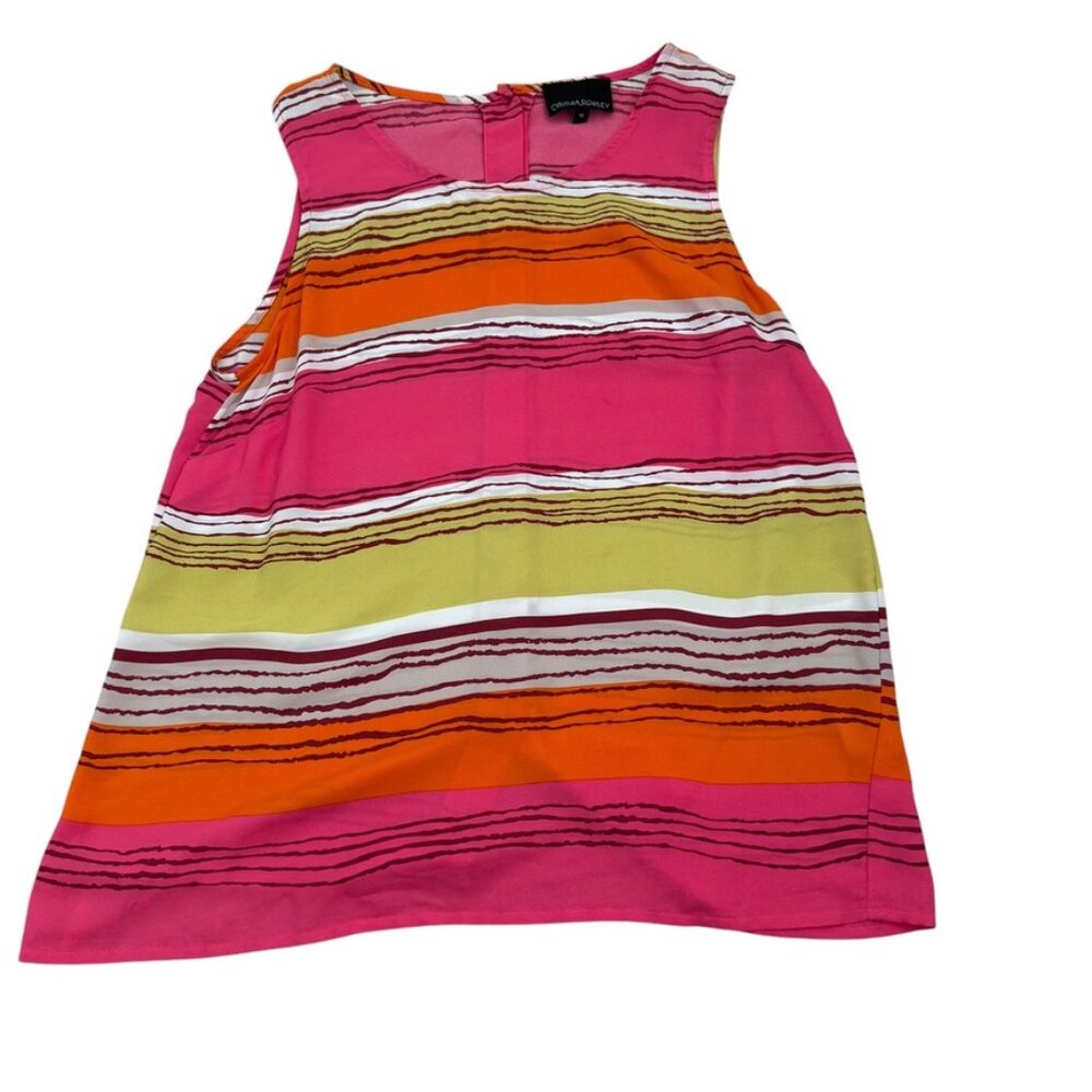 Cynthia Rowley fuchsia striped Vest top sleeveless blouse button detail orange M